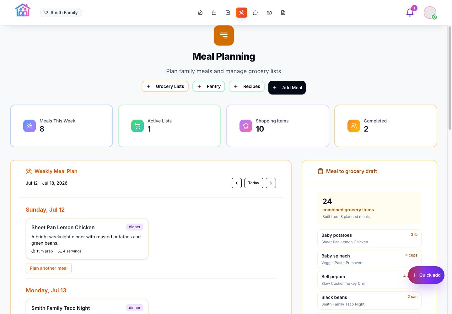 Meal plan and grocery draft